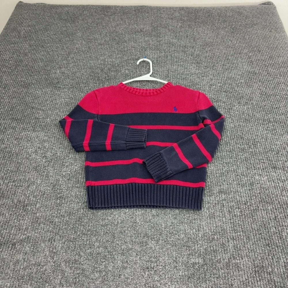 Polo Ralph Lauren Sweater Boys S Red Cotton Striped Crew Neck Preppy